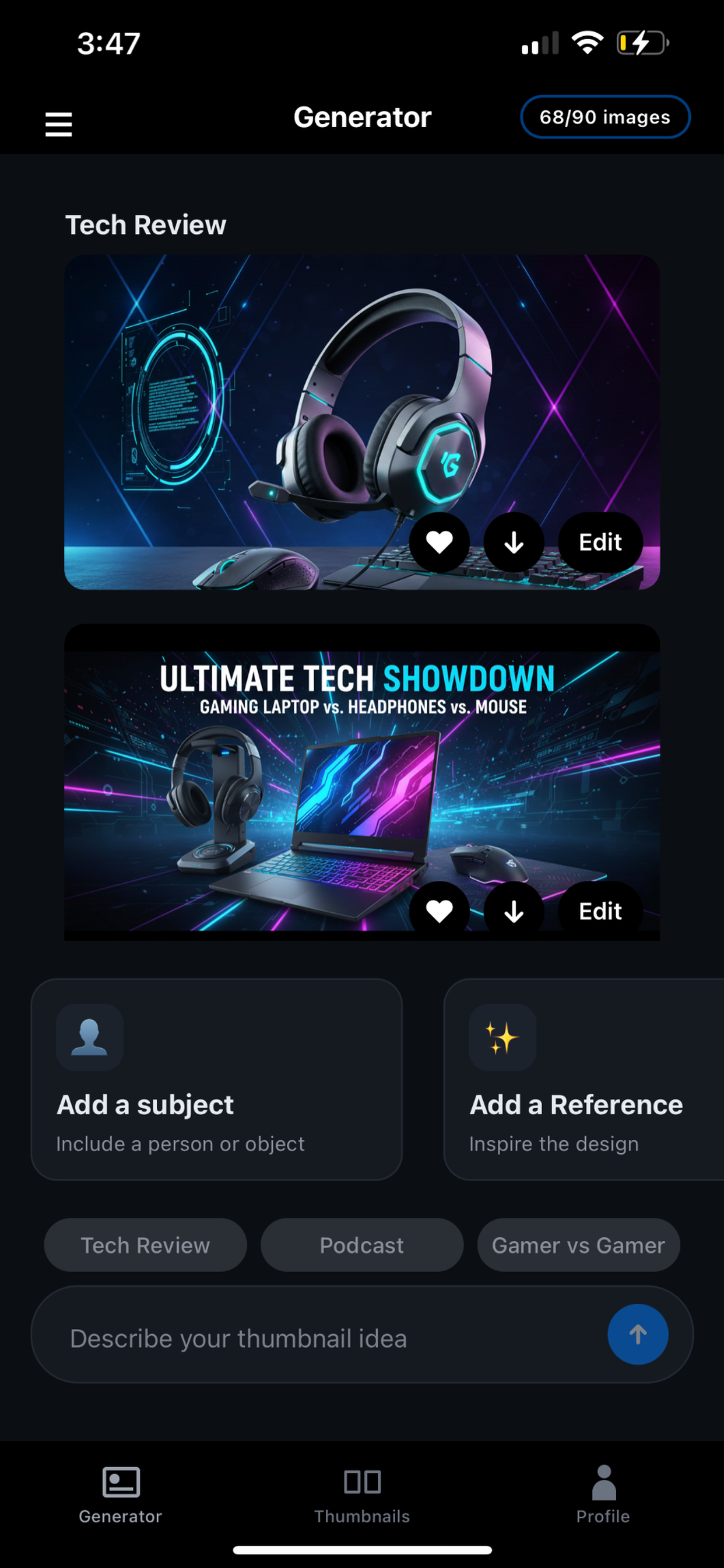 AI Thumbnail App Interface